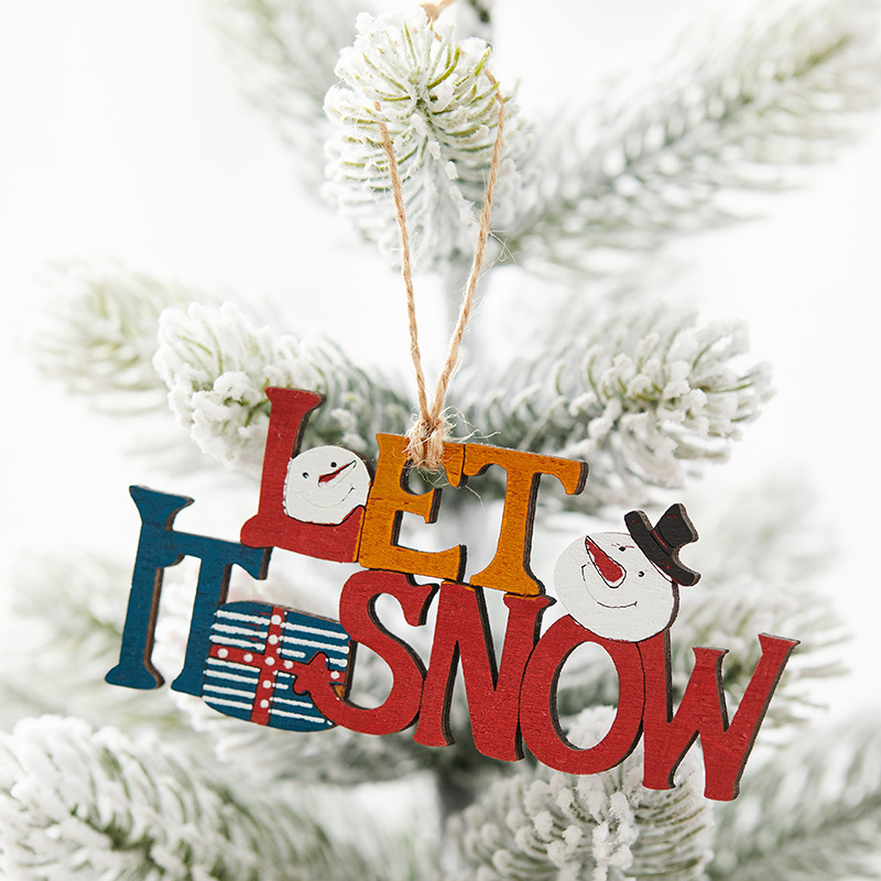 Buscando madera 12cm madera letreros ingleses decoraciones de Navidad colgante árbol de Navidad muñeco de nieve letras colgantes de color
