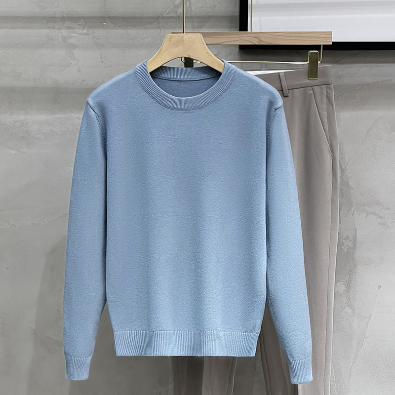 Suéter al por mayor de fábrica para hombre camisa de fondo de color sólido con cuello redondo 2025 nuevo suéter casual suéter de punto para hombre comercio exterior de moda