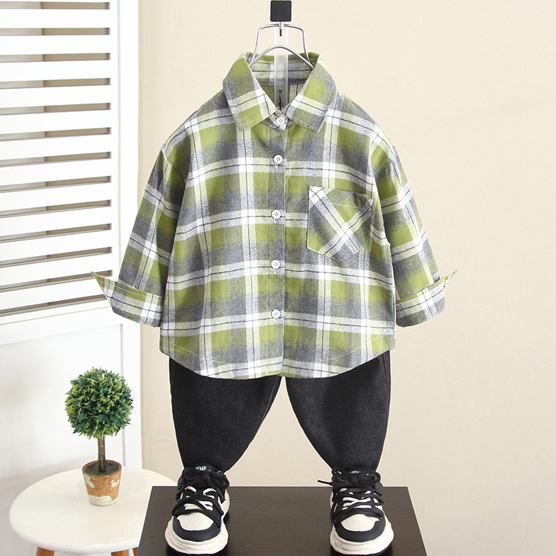 5843 Camisa para niños Camisa a cuadros de otoño para niños 2025 nuevo bebé primavera y otoño abrigo fino para niños