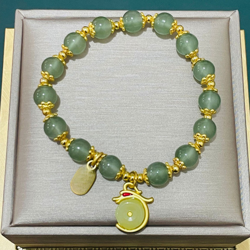 2024 Year of the Dragon Lucky Women's Lightweight Luxury Minority Design New Imitation Red Agate and Hetian Jade Bracelet Supply