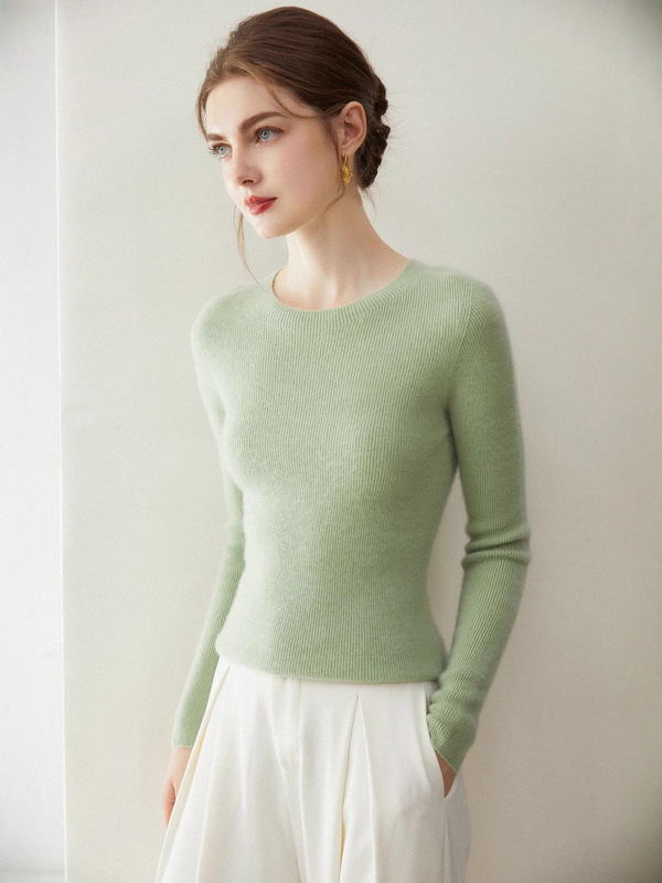 Soft Gold ~ Consinee 100% Pure Cashmere First-Line Striped Round Neck Knitwear for Women Slimming Look Bottoming Knitwear