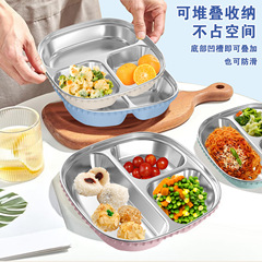 新しいベビーフードサプリメント食器、火傷防止および落下防止ステンレス鋼家庭用304食品グレードシリコーン子供用分割プレート