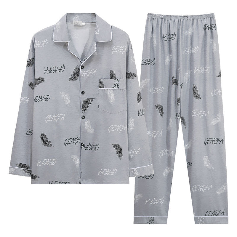 Pijamas de primavera y otoño de algodón de manga larga para hombres pijamas de otoño e invierno para hombres jóvenes de mediana edad delgada día de verano traje de uso doméstico
