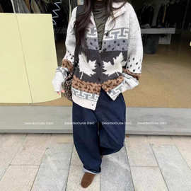 秋冬枫叶费尔岛针织开衫毛衣外套