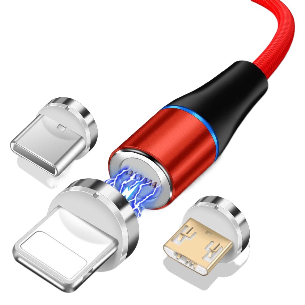 Cable de carga magnético redondo de 360 grados tres-en-uno 5a cable de carga súper rápido cable de datos magnético tejido negro de nylon