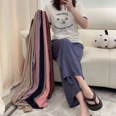 コットンシルクワイドレッグパンツ無地パジャマ人工綿レディース夏薄手大きいサイズ春秋ウェアラブルゆったり空調パンツ