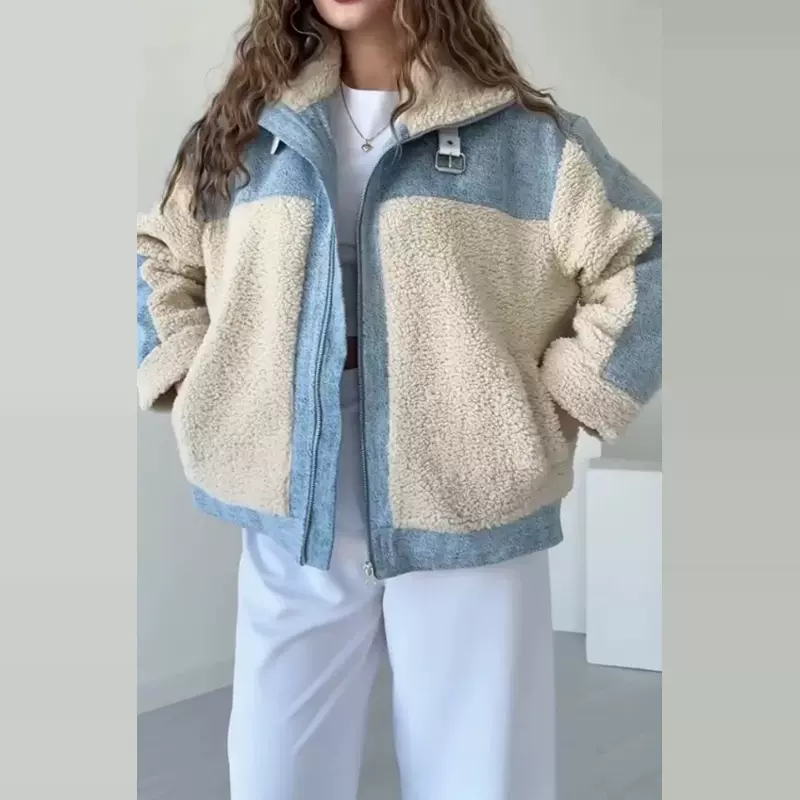 亚马逊跨境2025秋季欧美外贸新款女装时尚休闲长袖拼接短外套女