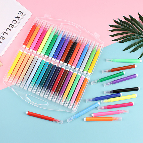 Cartoon Soft Tip Triangle Rod Watercolor Brush Set for Students, 12, 24, 36 Color Liner Brushes, Colored Drawing Pens