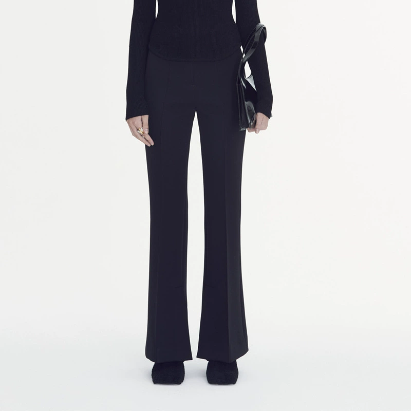 Корейская версия 2025: новые расклешенные брюки для женщин, черные повседневные универсальные узкие брюки с высокой талией и боковыми разрезами, длинные.