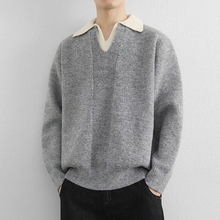 冬季新款男士1000克重磅羊驼绒加厚假两件海鸥领毛衣高级感外套潮