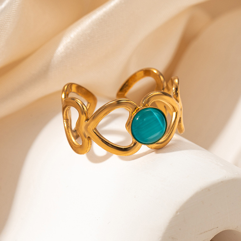 5g Weight 0.03µm Gold Plating Thickness Electroplated Gold Plating Process Golden Plated Plating Material Cat's Eye Stone Inlay Material Rings Classification 1 Piece Quantity Holiday, Daily Occasion 201 Stainless Steel Material Heart Shape Pattern Women's Gender Sweet, IG Style Style Inlay Craft Wholesale Jewelry IG Style Sweet Heart Shape Titanium Steel Natural Stone Gem Hollow Out Inlay Open Rings 6