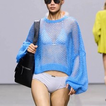 2025夏亚马逊跨境爆款新款欧美针织衫长袖纯色宽松圆领镂空沙滩罩