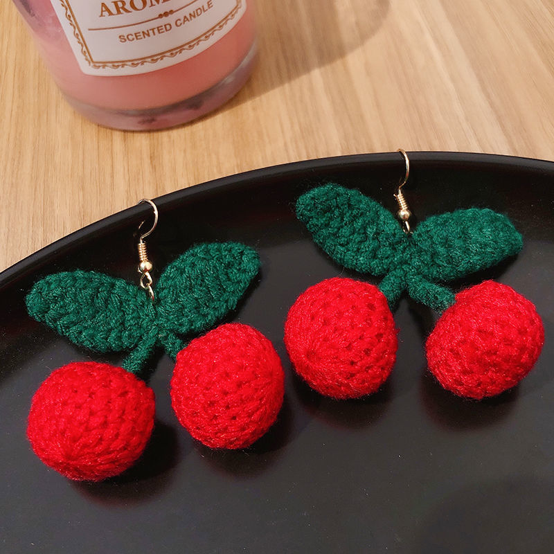 22g Weight Sweet Cherry Plush Women's Earrings 1 Pair