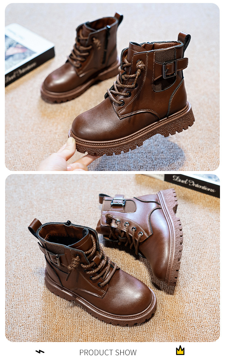 Bottes en cuir pour enfants, bottes courtes de style britannique pour hommes, bottes montantes de taille moyenne, automne/hiver 2023_voghion.com