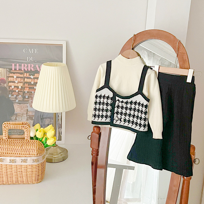 JINYONG Mädchen-Strick-Schlaghosen-Set New Little Fragrance Girl True Zweiteiliger Pullover_voghion.com