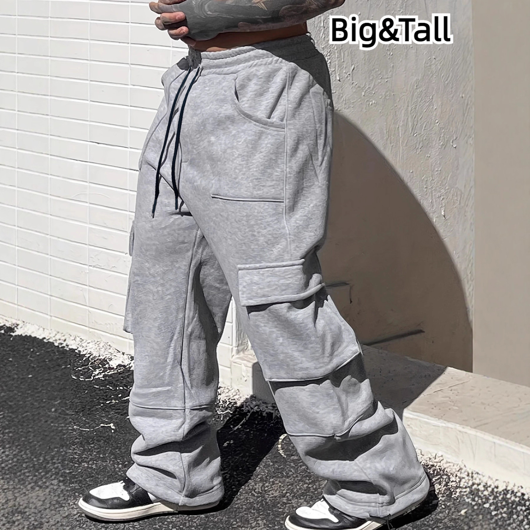 Cross-Border Exclusive Plus-Size Cargo Pants Autumn and Winter New Loose Wide-Leg American-Style Gray Sweatpants Extra Large
