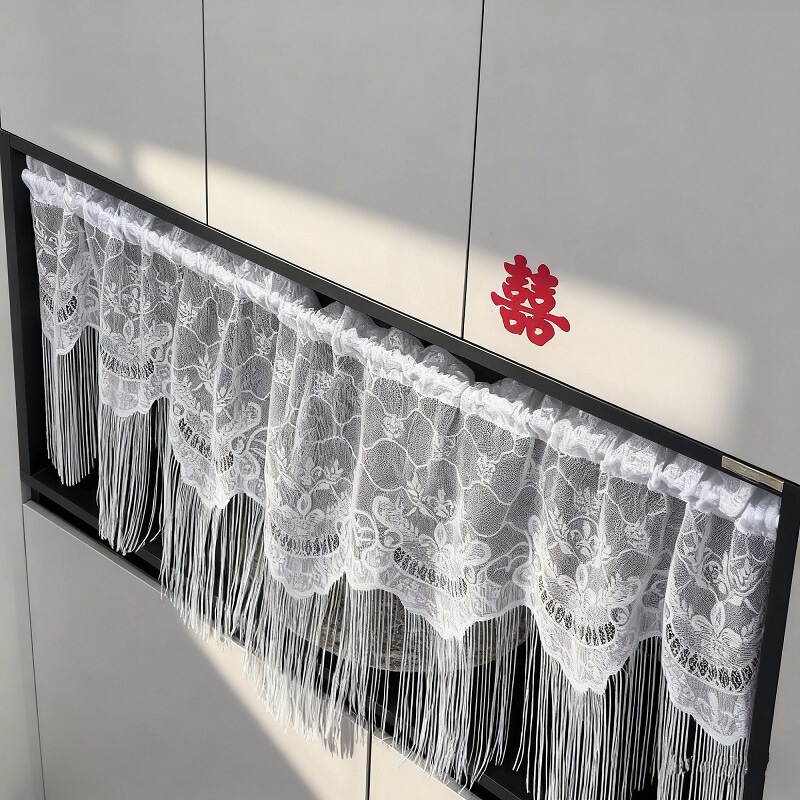 French-Style European White Lace Kitchen Partition Curtain, Jacquard Floral Coffee Curtain, Door Curtain, Bay Window Short Curtain, Cabinet Decoration