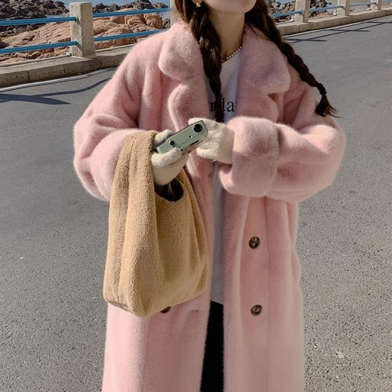 두꺼운 긴 세트 목걸이 모조 밍크 캐시미어 재킷 유행 모피 원피스 모피 친환경 가죽 여성의 가을과 겨울 2025