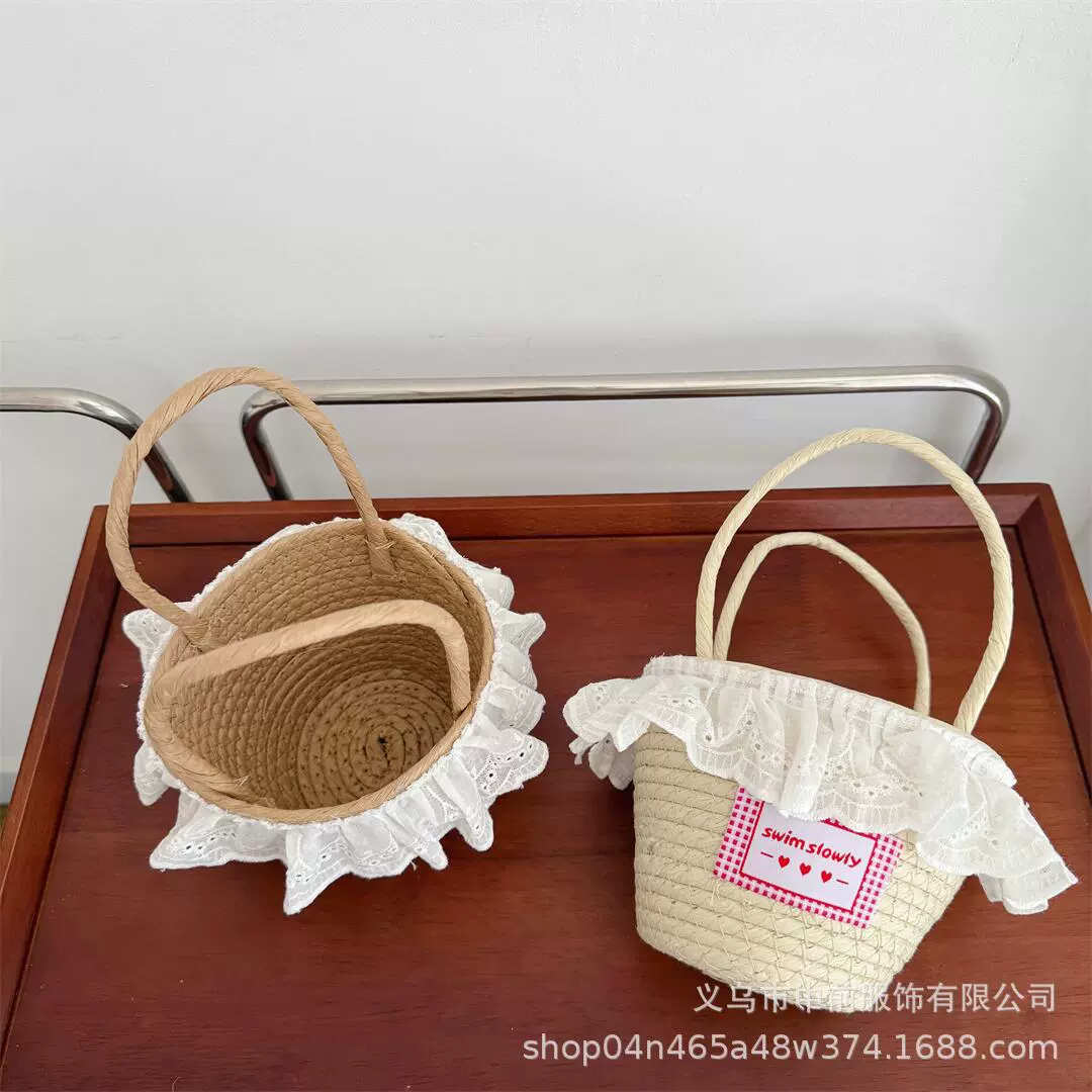 Fresh children's cute straw small bag, basket