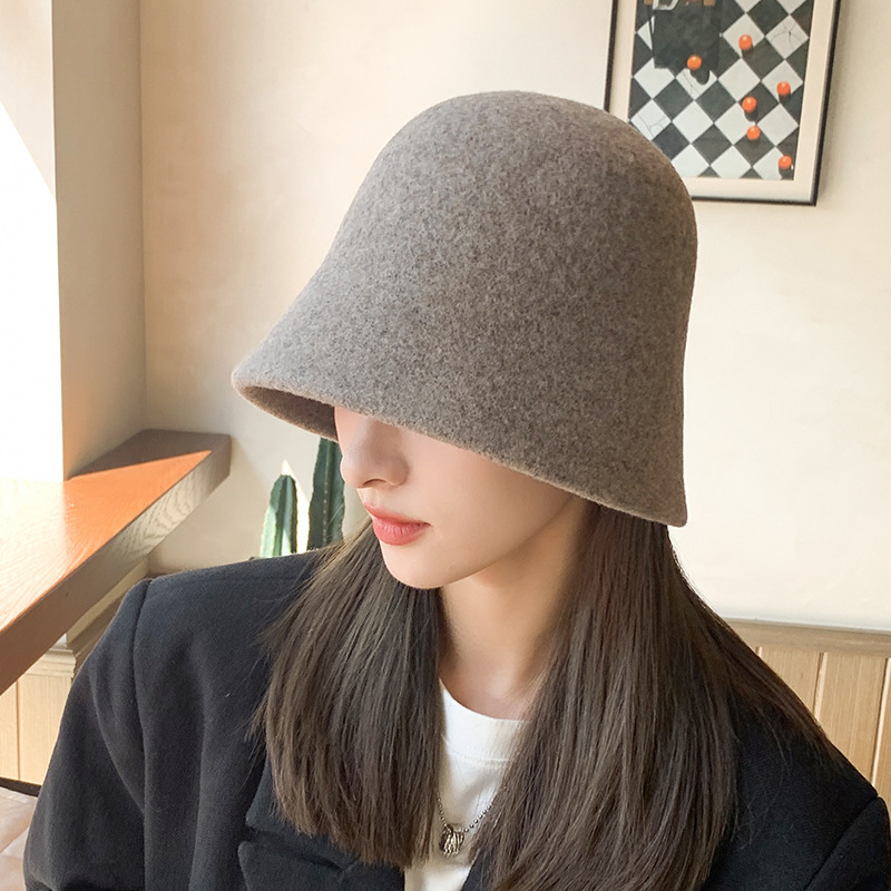 Herfst en winter Nieuwe dameslichtplaat Effen wollen emmerhoed Outdoor Reizen Koreaanse mode Kleine pothoed Trend_voghion.com