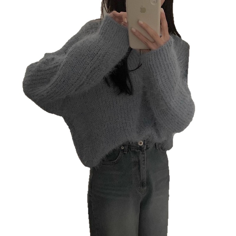 韩国东大门2025秋冬季新款慵懒风宽松软糯保暖V领套头长袖毛衣女|undefined
