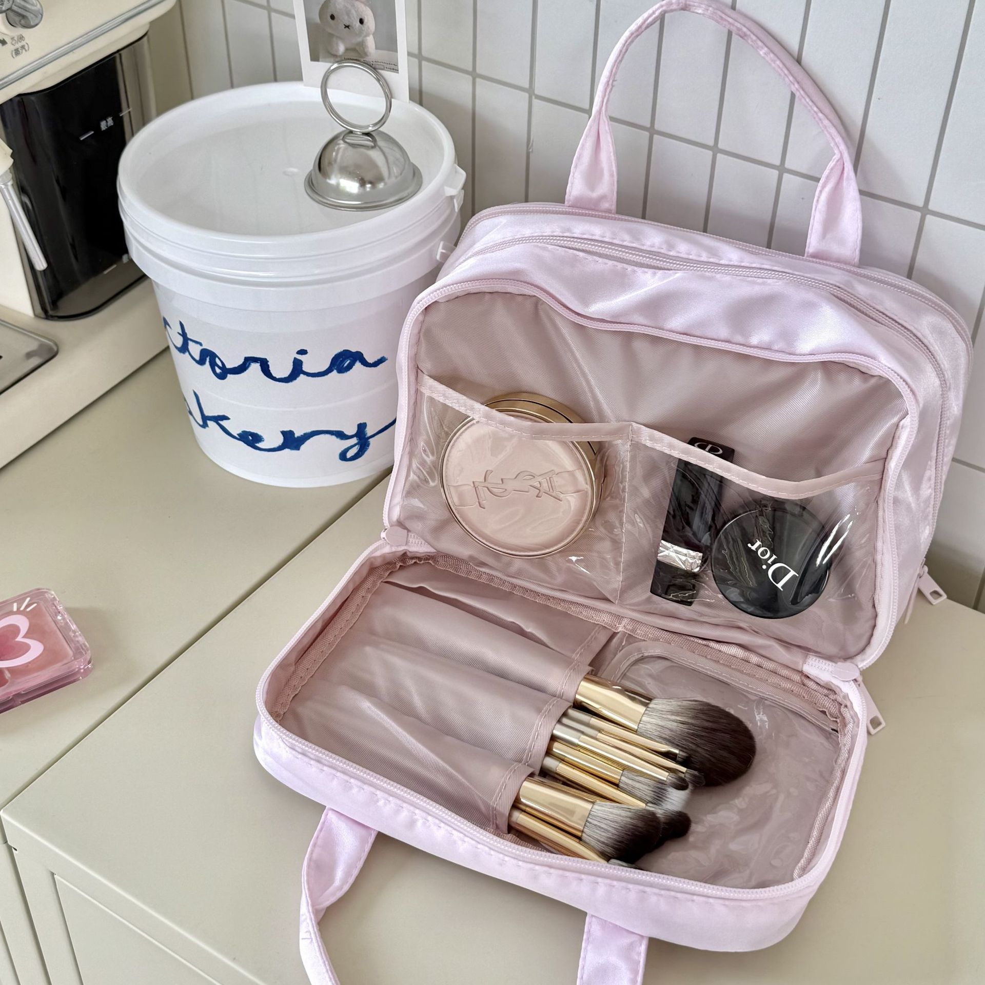 Bolsa de maquillaje de gran capacidad para colgar maleta de nicho encantadora bolsa de almacenamiento de viaje portátil bolsa de lavado impermeable