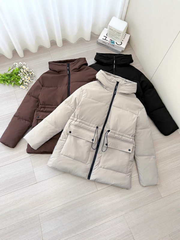 外贸中长款羽绒棉服女2025冬季新款工装韩版宽松连帽面包服棉衣|undefined