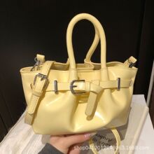 跨境新款时尚手提包皮带扣水桶包复古亮面单肩包韩国ins简约女包