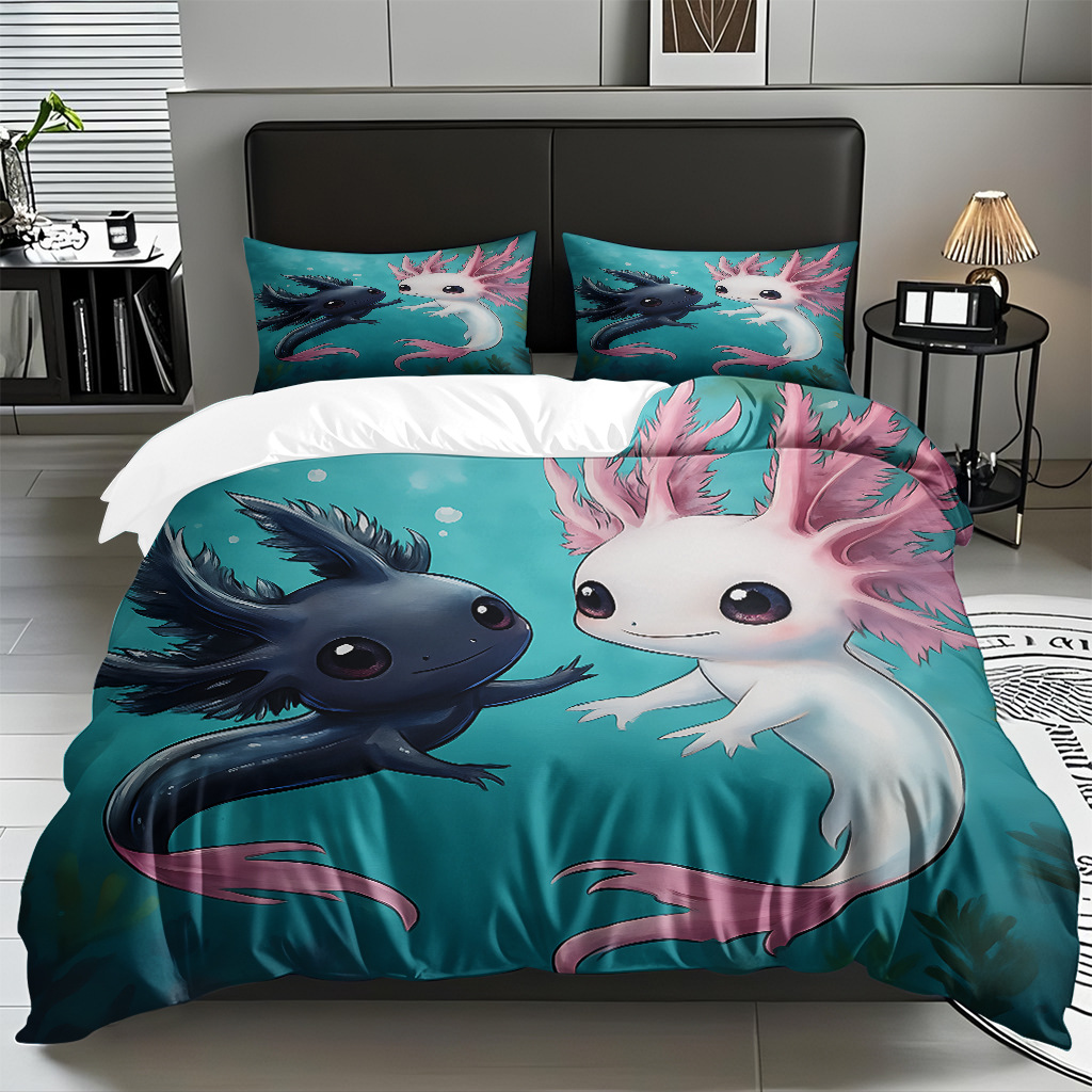TEMU / JIT Amazonas transfronterizo varios animales marinos patrón 3D impresión digital colcha colchón kit de almohada