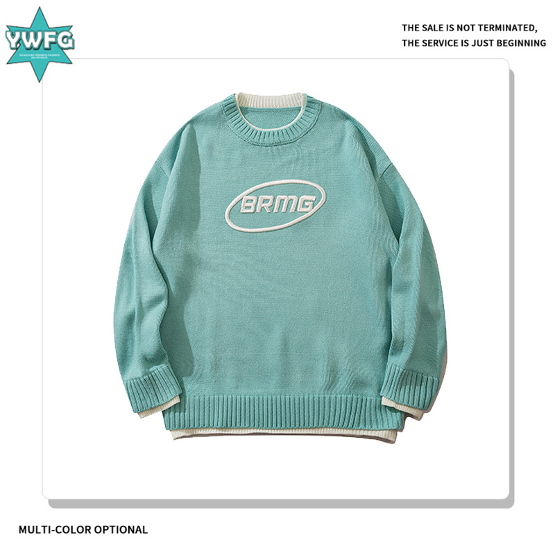 YWFG ropa de mujer americana retro letras 2024 Año Nuevo primavera pareja alta versátil cuello redondo manga larga suéter de punto