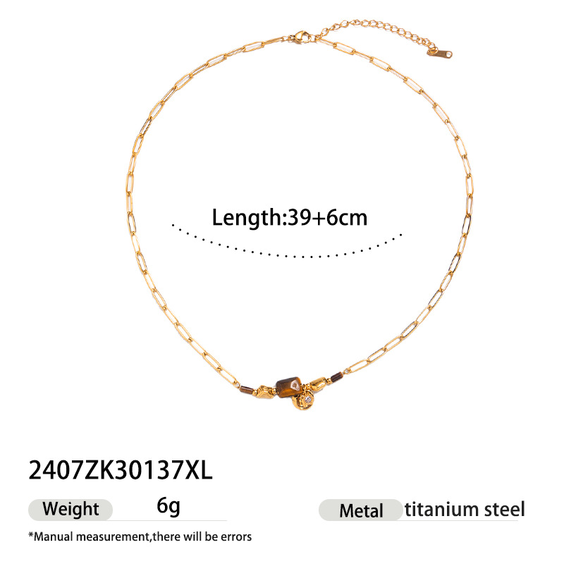 Taena collar de acero inoxidable europeo y americano, lujo ligero, sentido de alta gama, moda para mujer, collar de circón de piedra natural, venta caliente transfronteriza para mujer