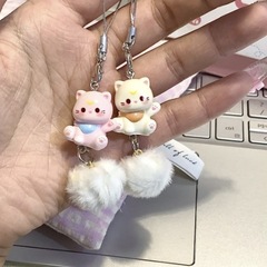 新しい立体漫画子猫携帯電話チェーンかわいい樹脂キーホルダー学生バッグペンダントカップル親友ギフト