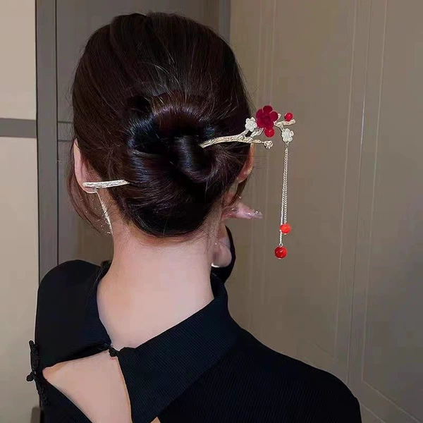 F0532 winter plum tassel hairpin red