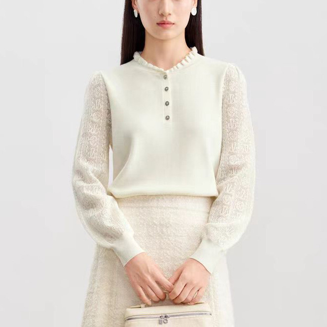 Jiu Zhi Home Mall Same Style Winter Wave Collar Jacquard Knit Sweater Top Fashion Versatile Long Sleeve