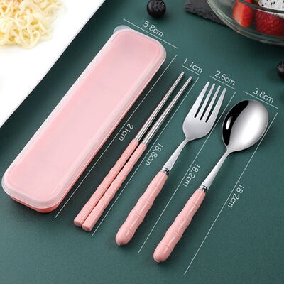 Takeout tableware Wheat Straw Three thickening Stainless steel adult Fork chopsticks student Travel? Portable