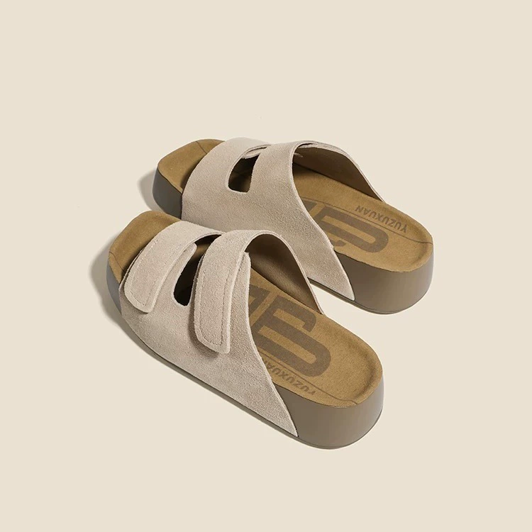 Универсальные женские сандалии Birkenstock из натуральной кожи желтого цвета на толстой подошве, новинка 2025 года, однорядные высококачественные пляжные сандалии на липучке