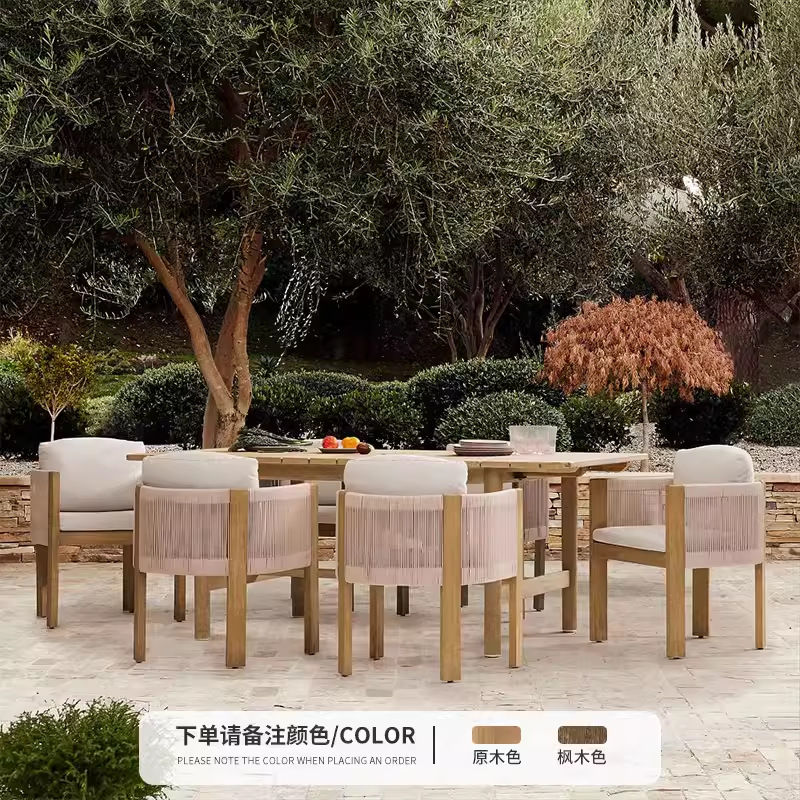 Mesa y silla de teca al aire libre jardín al aire libre patio ocio madera maciza impermeable y protector solar nórdico silla de ratana muebles combinados