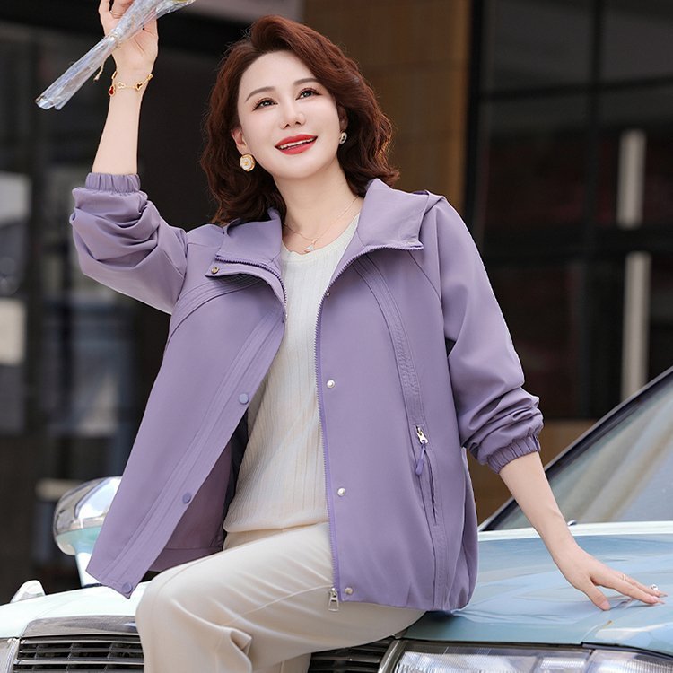 2025妈妈秋季薄风衣外套中老年女装春秋休闲夹克园领洋气宽松上衣|undefined