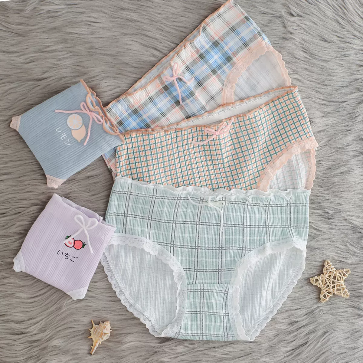 学生初中生高中生纯棉少女内裤甜美花边中腰格子印花舒适女三角裤