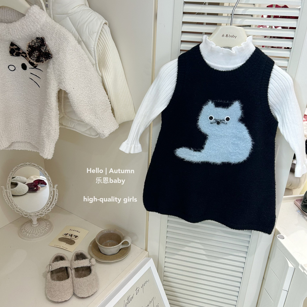 [Ropa de niños de Leen] invierno niñas gruesas felinas chaleco vestido de bebé estilo extranjero vestido de princesa elegante