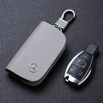 Mercedes-Benz Car Key Bag Unisex C200L New E-Class E300S350 High-End Genuine Leather Car Key Protective Cover (Static Rod/Key Bag) - light-gray