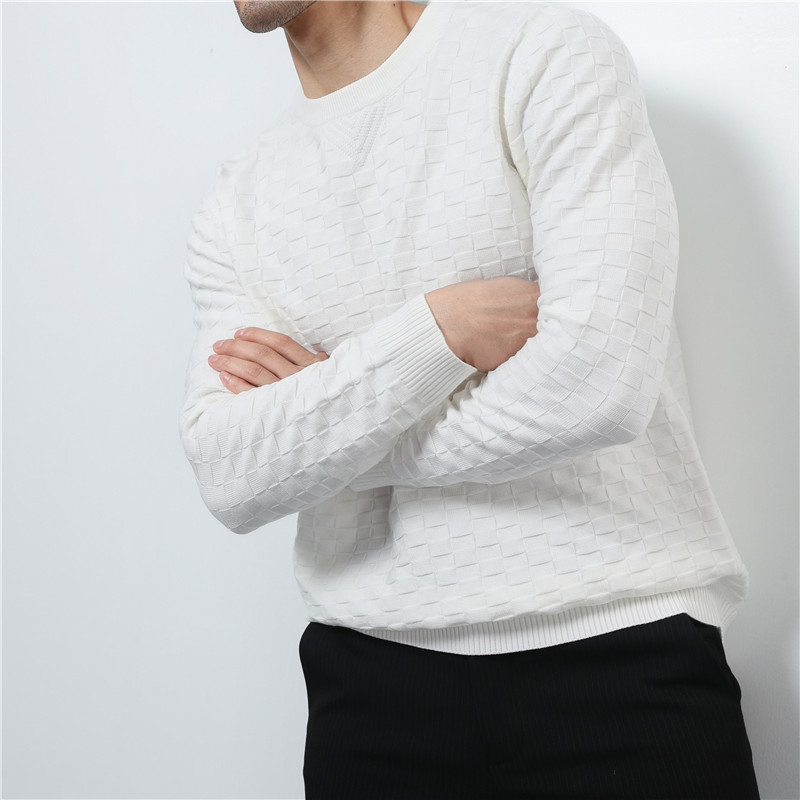 Autumn and Winter New Men's Knitted Sweater Sweater Korean Style Teenager Solid Color Casual Plaid Crewneck Base Sweater Men's Trendy