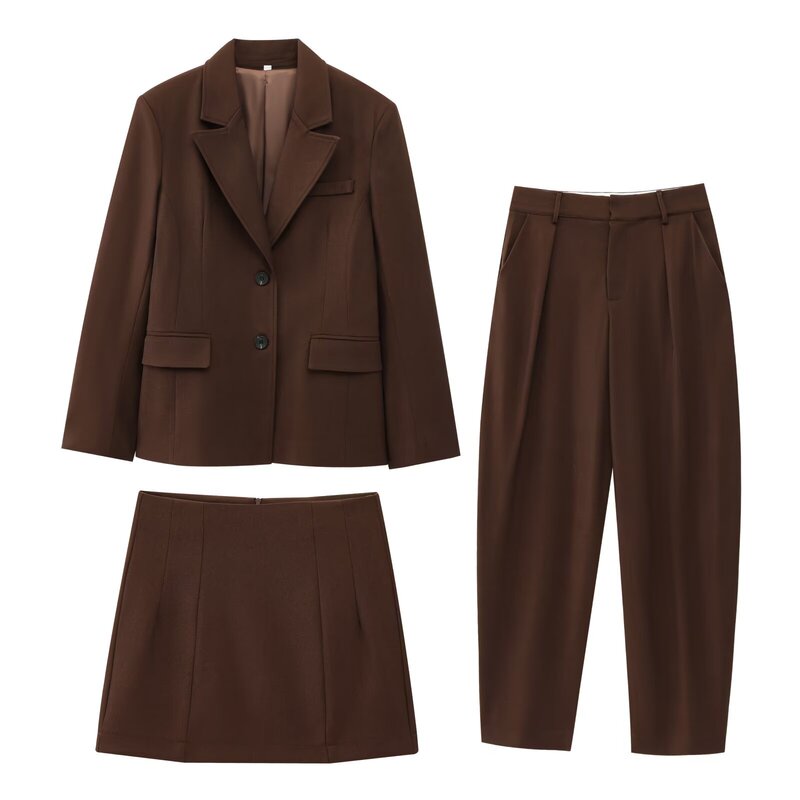 2026 Spring New European and American Style Short Skirt-Style Blazer Slim-Fit Suit + Bucket Pants + Mini Skirt
