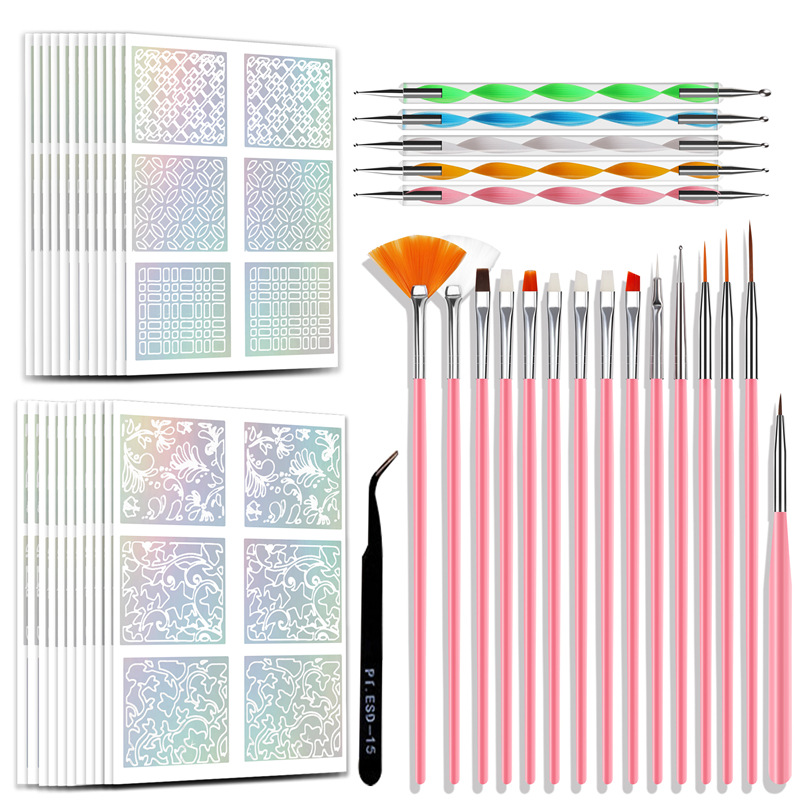 Transfronterizo Venta caliente herramientas de uñas traje 15 color pintura bolígrafos 5 pivote taladro bolígrafos 24 láser hueco pegatinas traje