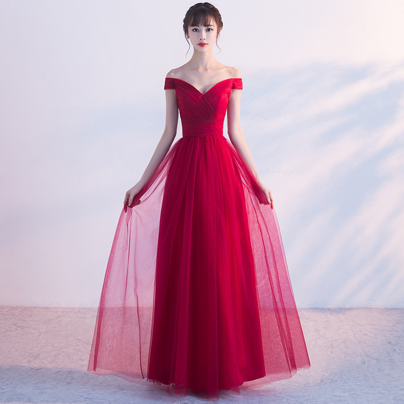 Bride's Toast 2026 New Spring Sexy Off-Shoulder Long Red Wedding Reception Evening Gown Dress_voghion.com
