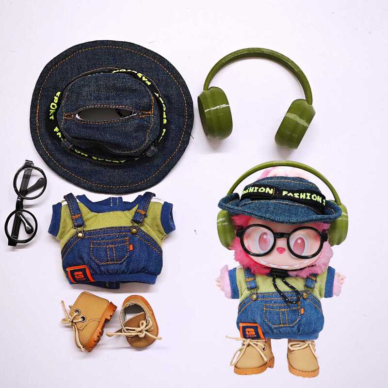 Labubu子供服一二三代布子供服漁師帽バックパンツtシャツセット15cm 17cm子供服|undefined