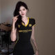 American-style Contrast V-neck Shoulder Short-sleeved T-shirt Women's Summer Slim-fit Slimming Spice Girls Short Tight Waist Top