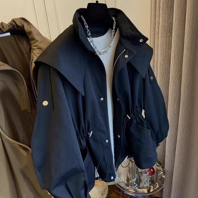 Khaki Workwear Jacket for Women 2026 New Spring and Autumn Melard Drawstring Top Short Waist-Cinching Baseball Jacket Khaki Workwear Jacket for Women 2026 New Spring and Autumn Melard Drawstring Top Short Waist-Cinching Baseball Jacket