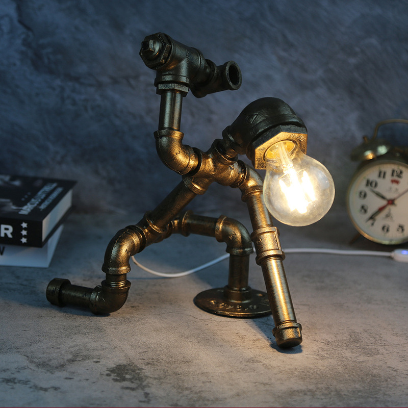 Water Pipe Decorative Table Lamp LED American Industrial Style Steam Punk Table Lamp Iron Table Lamp Study Bedroom Atmosphere Lamp