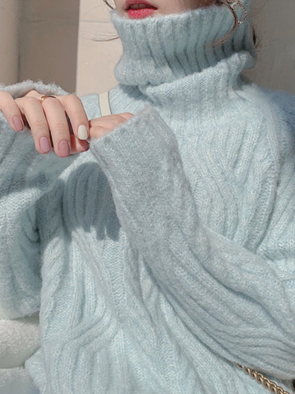 Demi-season warm white knitted sweater